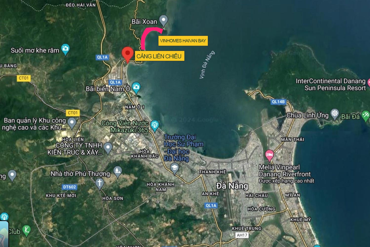 Vị trí dự án Vinhomes Haivan Bay và Cảng Liên Chiểu